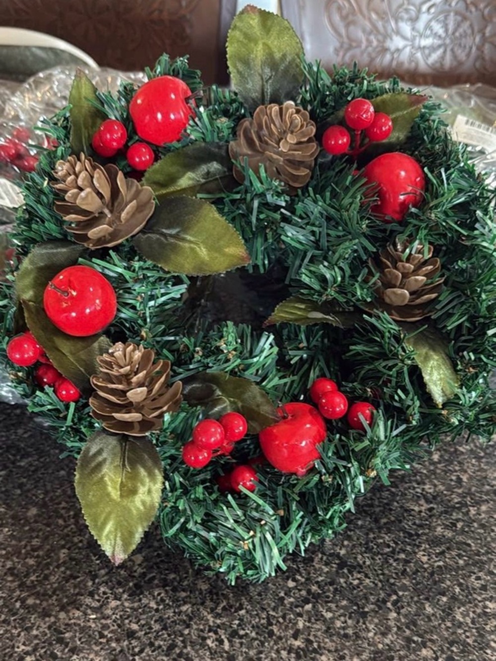 Holiday Pine Wreath with Red Berries and Pinecones - PACK OF 3